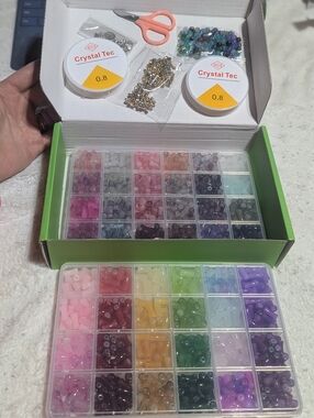 Glass Beads Jewelry Making Kit DIY Craft Set w Storage Box